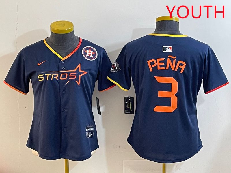 Youth Houston Astros #3 Pena Drak Blue Three generations Joint Name 2025 Nike MLB Jersey style 41011->youth mlb jersey->Youth Jersey